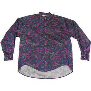 NEW ROBERT GELLER men's camo night button up shirt in pink/ grey
